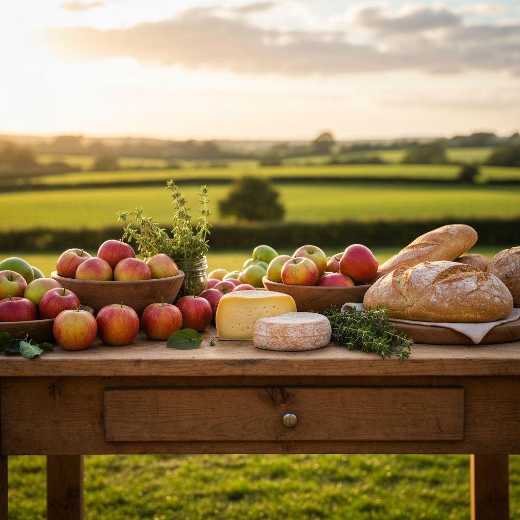 Wessex harvest table with produce